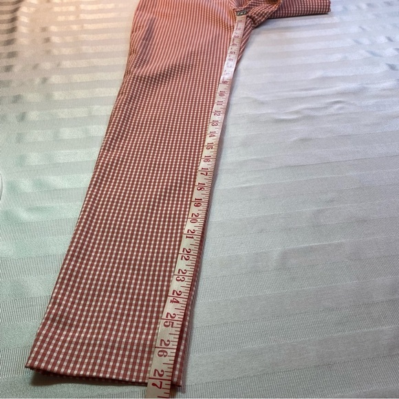A•New Day Pants Gingham Print Elastic Waist Side Zip Pocket Cream Red Size 0 NWT - Picture 4 of 12